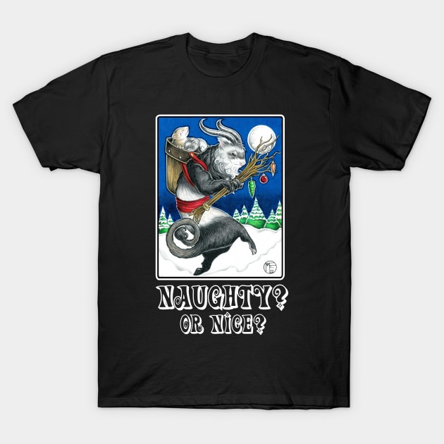 Ferret Krampus - Naughty or Nice? - White Outlined Version T-Shirt by Nat Ewert Art